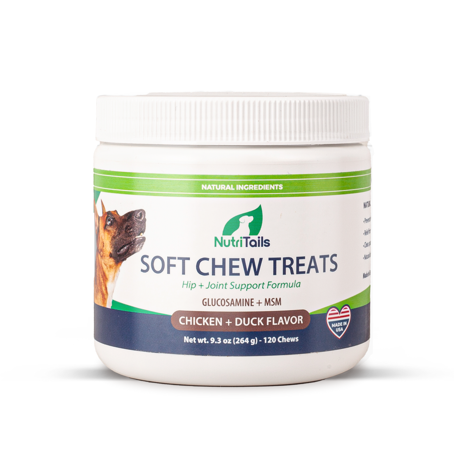 NutriTails Natural Hip & Joint Soft Chew Dog Treats w/glucosamine, 120 ct, Made in USA